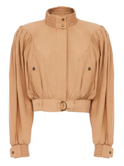 Chloé Chloè High-neck Mini Jacket With Belt - Size 38 In Brown