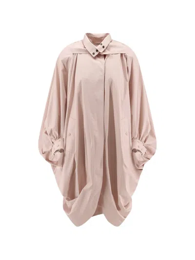 Chloé High-neck Oversized Cape Coat In Cotton Poplin In Pink