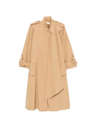 Chloé High-neck Scarf Gathered Trench Coat In Neutral