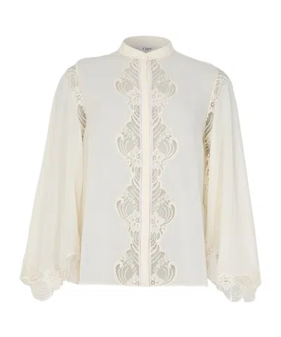 Chloé High-necked Long-sleeved Shirt In White