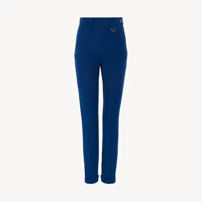 Chloé High-rise Fitted Pants In Stretch Tricotine In Blue