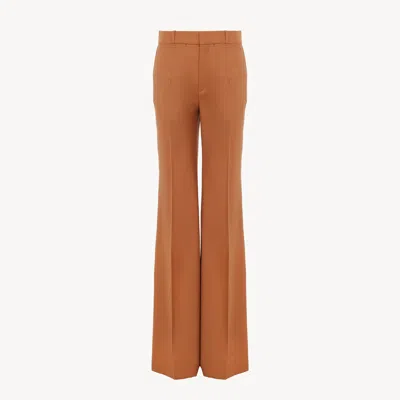 Chloé Pantalon Taille Haute Évasé En Gabardine De Laine In Brown