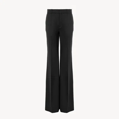 Chloé Pantalon Taille Haute Évasé En Laine Grain De Poudre In Black