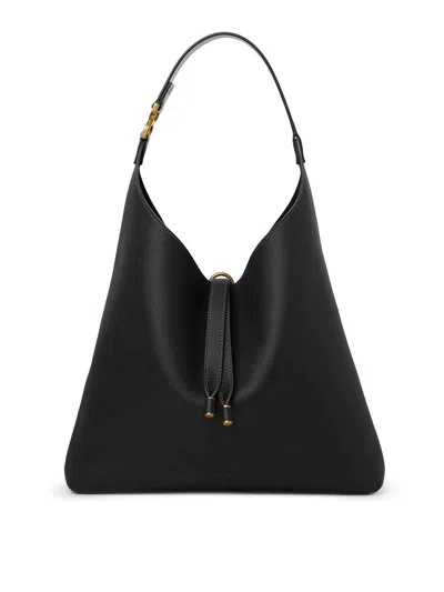 Chloé Marcie Hobo Bag In Grained Leather Black Size Onesize 100% Calf-skin Leather