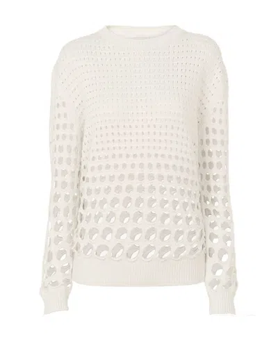 Chloé Open-knit Silk Sweater In Weiss
