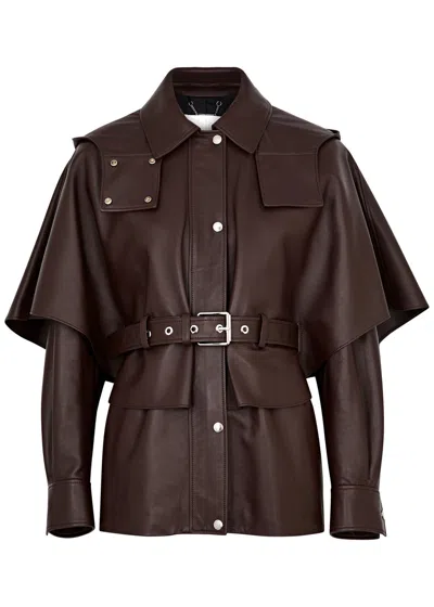 Chloé Chloe Hooded Cape-effect Leather Jacket In Brown