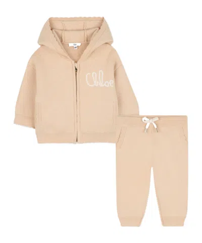 Chloé Hooded Cardigan And Pants Set In Neutral