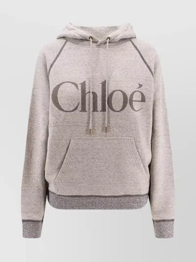 Chloé Hooded Cotton Blend Sweatshirt With Kangaroo Pocket In Brown