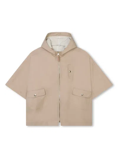 Chloé Kids' Hooded Cotton Twill Cape In Neutrals