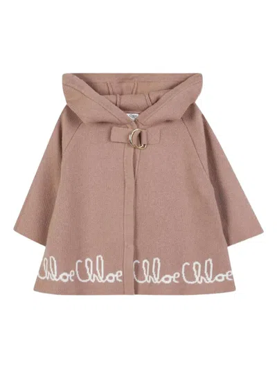 Chloé Babies' Hooded Knit Coat In Pink
