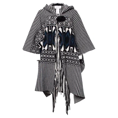 Pre-owned Chloé Chloe, Hooded Poncho With Ethnic Print In Black
