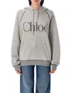 Chloé Cotton Blend Sweatshirt With Drawstring Hood And Logo In Gray
