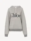 Chloé Hooded Cotton Blend Sweatshirt With Kangaroo Pocket In Gray