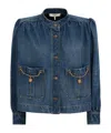 Chloé Women Blue Jacket With High Neck And Chain Detail On The Front In Denim Woman In Blue