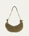 Chloé Horse Chain Strap Shoulder Bag In Beaded Lambskin Suede In Gold