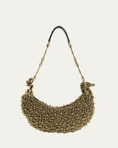 Chloé Horse Chain Strap Shoulder Bag In Beaded Lambskin Suede In Gold