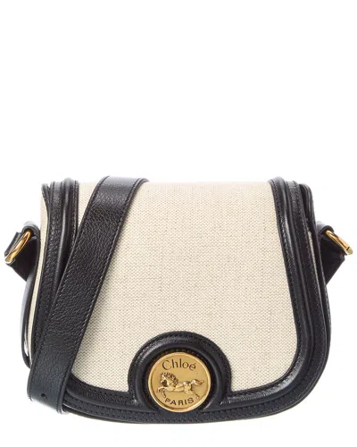 Chloé Horse Medal Canvas & Leather Shoulder Bag In Black