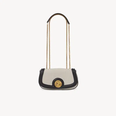 Chloé Horse Medal Crossbody Bag In Canvas & Grained Leather Black Size Onesize 55% Cotton, 45% Linen, Buba