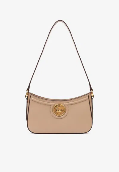 Chloé Horse Medal Grained Leather Shoulder Bag In Brown