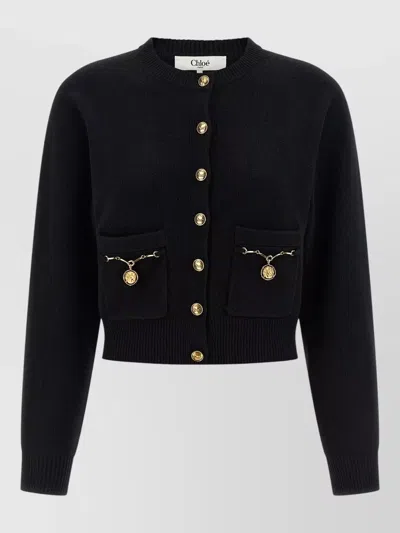 Chloé Cardigan En Maille De Laine Mérinos Et Cachemire À Médaillons Cheval In Black
