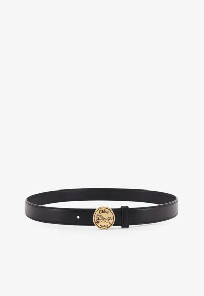 Chloé Horse Medal Leather Belt In Black