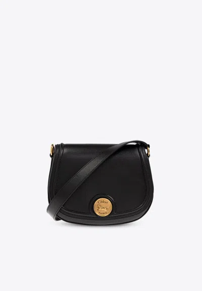 Chloé Grained Leather Shoulder Bag With Prominent Logo Detail In Black