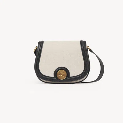 Chloé Horse Medal Saddle Bag In Canvas & Grained Leather Black Size Onesize 100% Cotton, Bubalus Bubalis, 