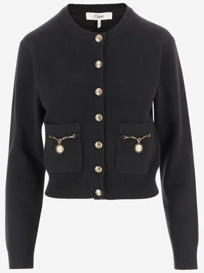 Chloé Horse Medal Wool And Cashmere Cardigan In Black