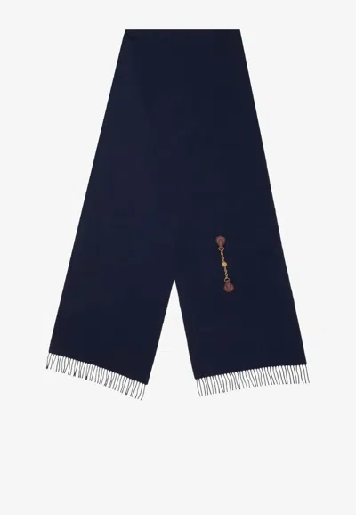 Chloé Horse Medal Wool Scarf In Blue