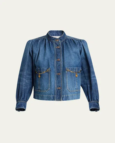 CHLOÉ HORSE-PENDANT GATHERED DENIM JACKET