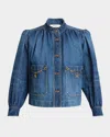 Chloé Blue Jacket With High Neck And Chain Detail On The Front In Denim Woman In Blue