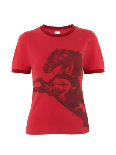 Chloé Printed Cotton-jersey T-shirt In Red