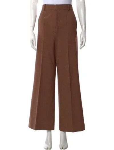 Pre-owned Chloé Houndstooth Print Wide Leg Pants In Brown