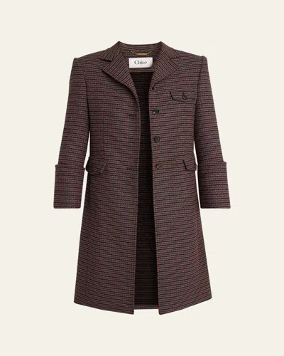 CHLOÉ HOUNDSTOOTH WOOL-BLEND RIDING COAT