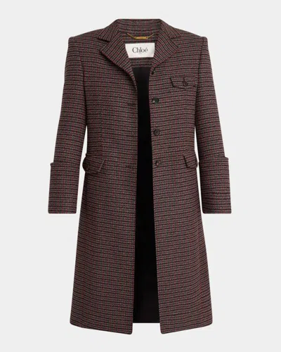 Chloé Houndstooth Wool-blend Riding Coat In Multi