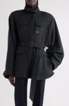 Chloé Wool Belted Jacket With Leather Collar Clothing In Black