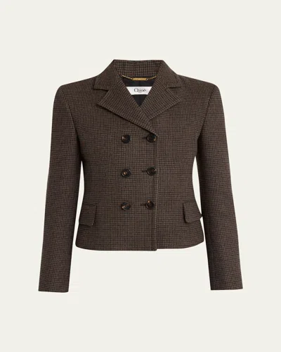 Chloé Houndstooth Wool Top Coat In Brown