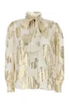 Chloé Metallic Floral Silk Scarf-neck Top In Coconutmilk