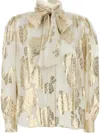 Chloé Metallic Floral Silk Scarf-neck Top In White
