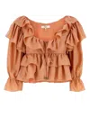 Chloé Top With Coral Colour Silk Bow In Shellcoral