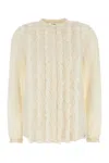 Chloé Silk Shirt With Delicate Lace Panel In Pristinewhite