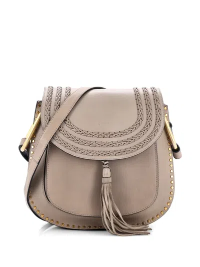 Pre-owned Chloé Hudson Handbag Whipstitch Leather Medium Crossbody Bag In Neutral