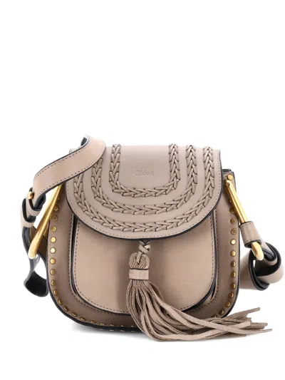 Pre-owned Chloé Hudson Handbag Whipstitch Leather Mini Crossbody Bag In Neutral