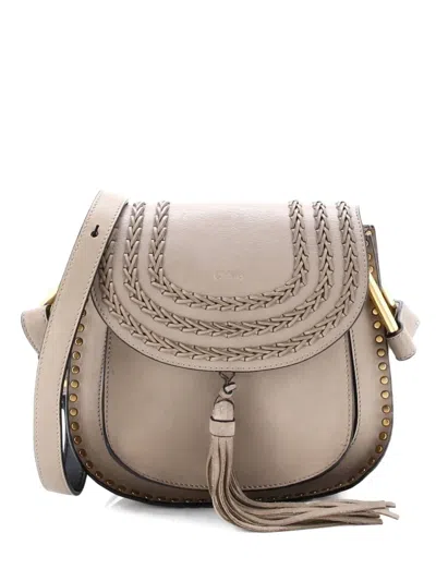 Pre-owned Chloé Hudson Handbag Whipstitch Leather Small Crossbody Bag In Gray