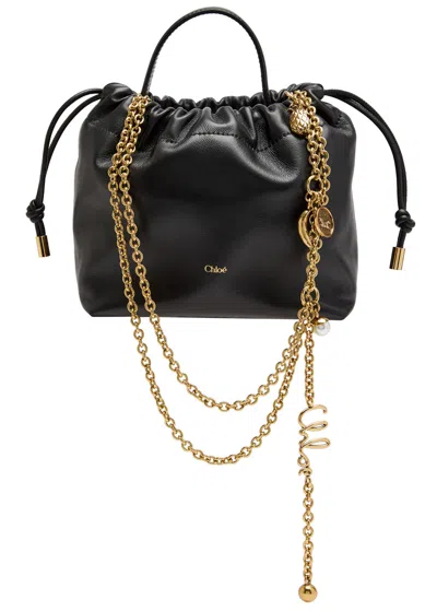 Chloé Chloe Icon Charm-embellished Drawstring Leather Pouch In Black