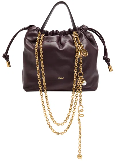 Chloé Chloe Icon Charm-embellished Drawstring Leather Pouch In Purple