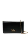 Chloé Iconic Flap Wallet On Chain In Shiny Calfskin In Black