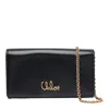 Chloé Iconic Flap Wallet On Chain In Shiny Calfskin In Black
