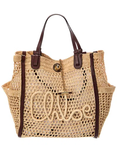 Chloé Iconic Double Raffia & Leather Tote In Neutral