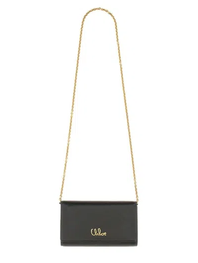 Chloé " Iconic" Flap And Chain Wallet In Black